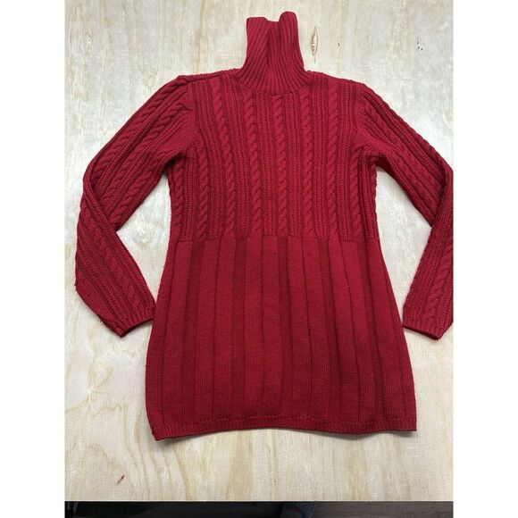 Calvin Klein Women’s Red Wool Blend Sweater Long Size Medium Chunky Knit - Picture 1 of 7